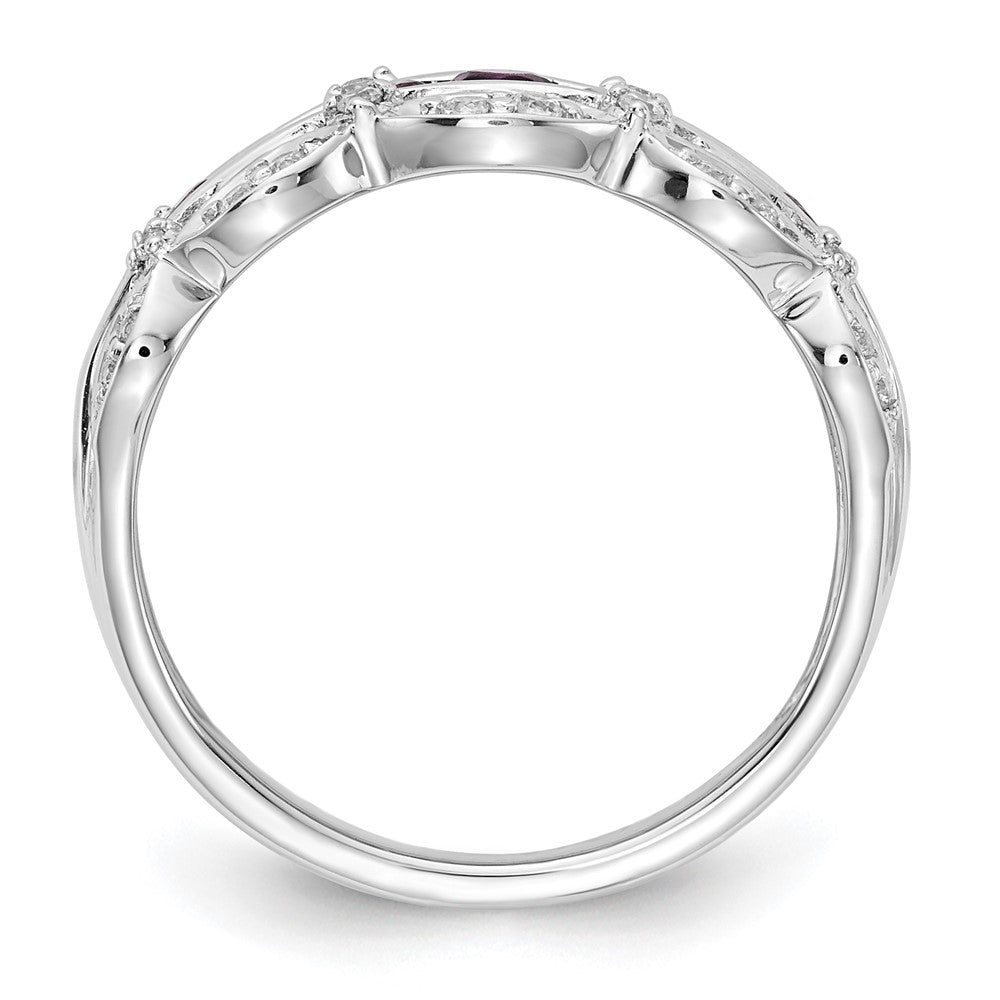 14K Weißgold Ring mit 0,2 ct. im Labor gezüchteten Diamanten VS/SI+ G+ und im Labor gezüchteten Rubinen, ausgefallenes Design