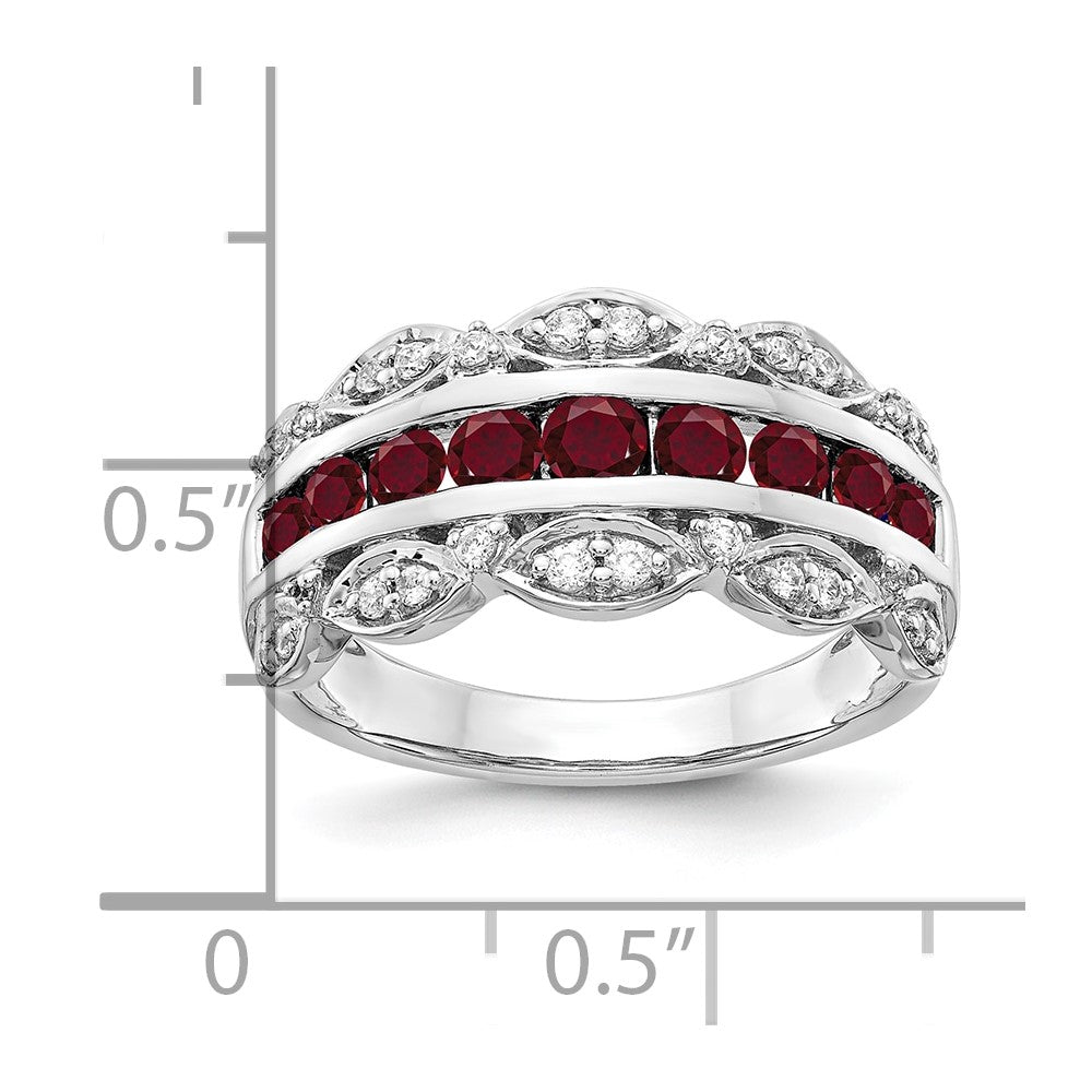 14K Weißgold Ring mit 0,2 ct. im Labor gezüchteten Diamanten VS/SI+ G+ und im Labor gezüchteten Rubinen, ausgefallenes Design