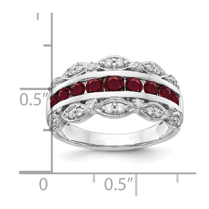 14K Weißgold Ring mit 0,2 ct. im Labor gezüchteten Diamanten VS/SI+ G+ und im Labor gezüchteten Rubinen, ausgefallenes Design