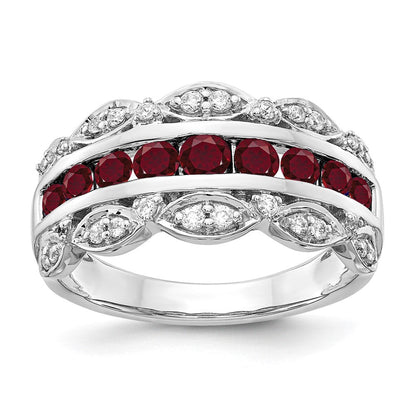14K Weißgold Ring mit 0,2 ct. im Labor gezüchteten Diamanten VS/SI+ G+ und im Labor gezüchteten Rubinen, ausgefallenes Design