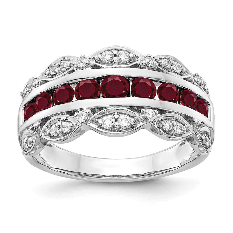 14K Weißgold Ring mit 0,2 ct. im Labor gezüchteten Diamanten VS/SI+ G+ und im Labor gezüchteten Rubinen, ausgefallenes Design