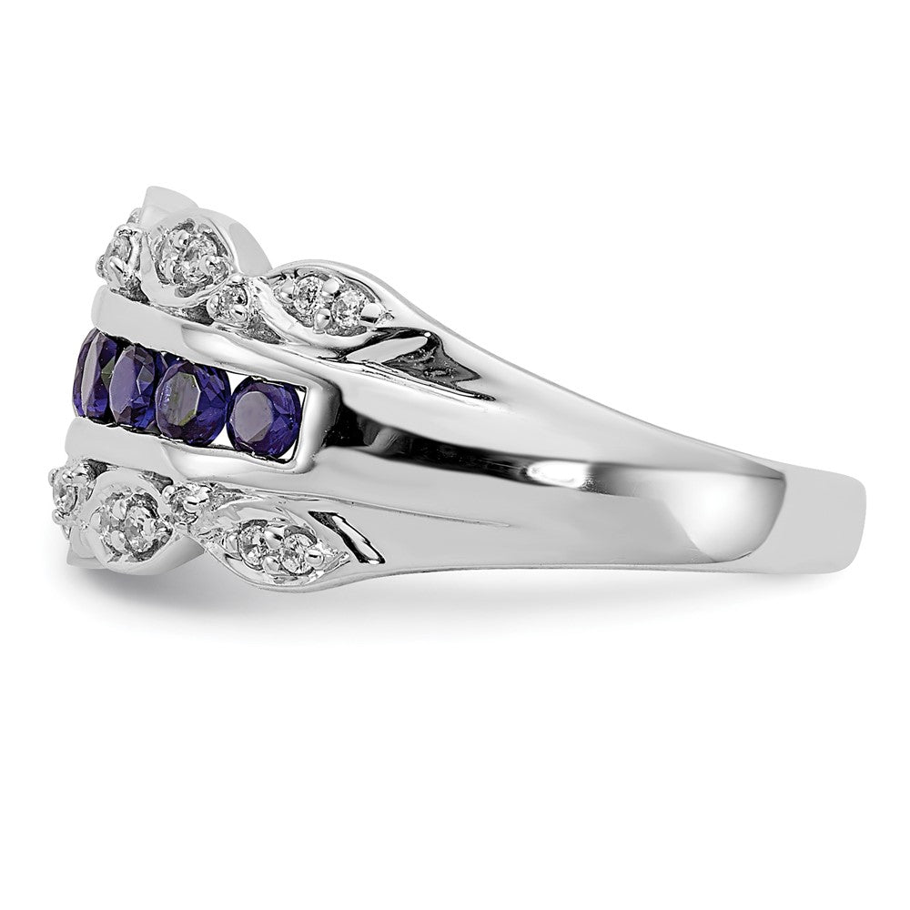 14K Weißgold Ring mit 0,2 ct. im Labor gezüchtetem Diamant VS/SI+ G+ und im Labor gezüchtetem blauem Saphir, Fancy