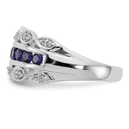 14K Weißgold Ring mit 0,2 ct. im Labor gezüchtetem Diamant VS/SI+ G+ und im Labor gezüchtetem blauem Saphir, Fancy