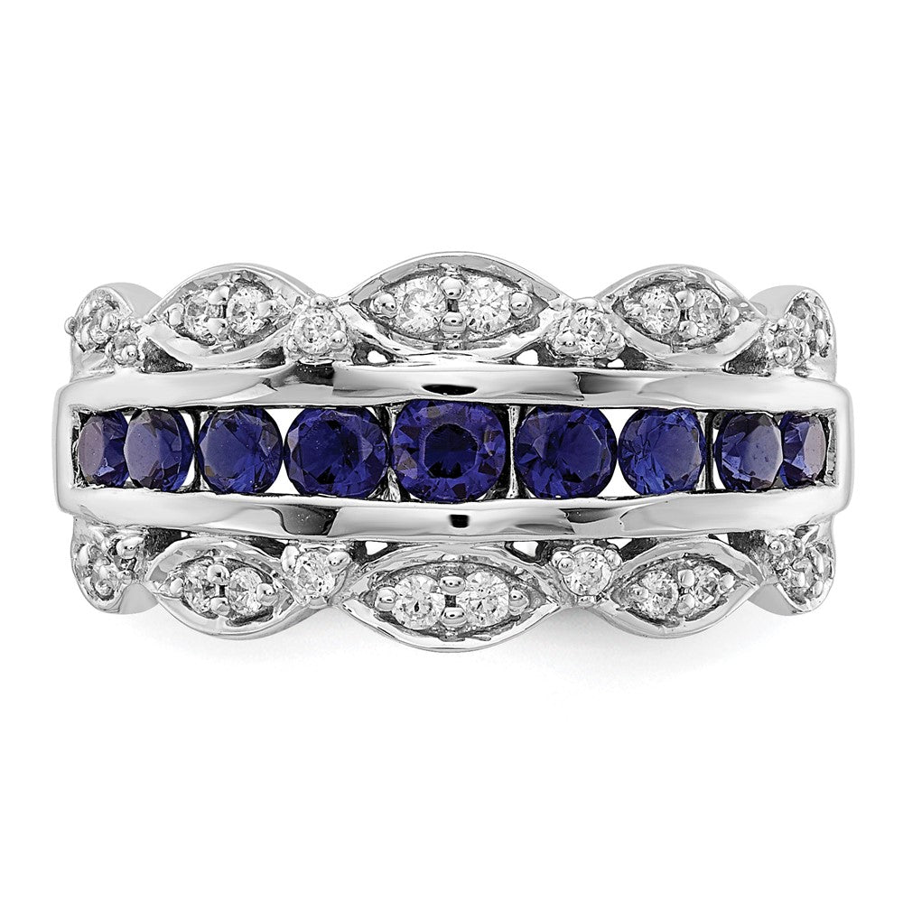 14K Weißgold Ring mit 0,2 ct. im Labor gezüchtetem Diamant VS/SI+ G+ und im Labor gezüchtetem blauem Saphir, Fancy