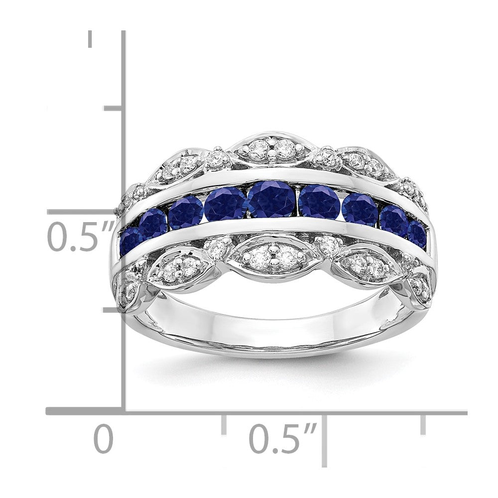14K Weißgold Ring mit 0,2 ct. im Labor gezüchtetem Diamant VS/SI+ G+ und im Labor gezüchtetem blauem Saphir, Fancy