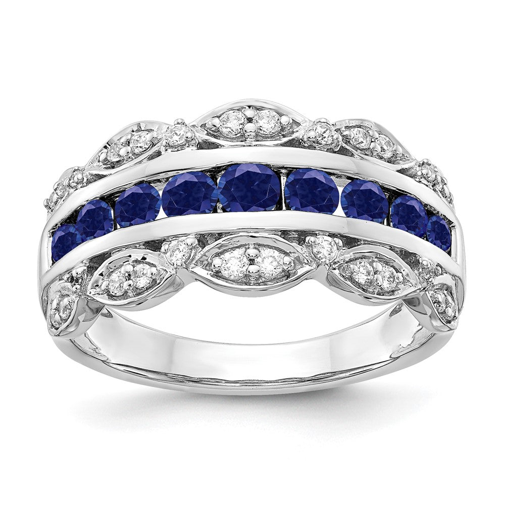 14K Weißgold Ring mit 0,2 ct. im Labor gezüchtetem Diamant VS/SI+ G+ und im Labor gezüchtetem blauem Saphir, Fancy