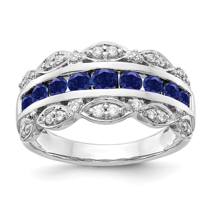 14K Weißgold Ring mit 0,2 ct. im Labor gezüchtetem Diamant VS/SI+ G+ und im Labor gezüchtetem blauem Saphir, Fancy