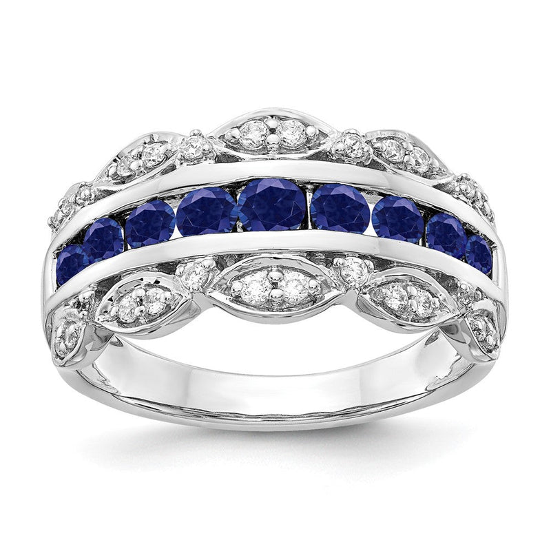 14K Weißgold Ring mit 0,2 ct. im Labor gezüchtetem Diamant VS/SI+ G+ und im Labor gezüchtetem blauem Saphir, Fancy