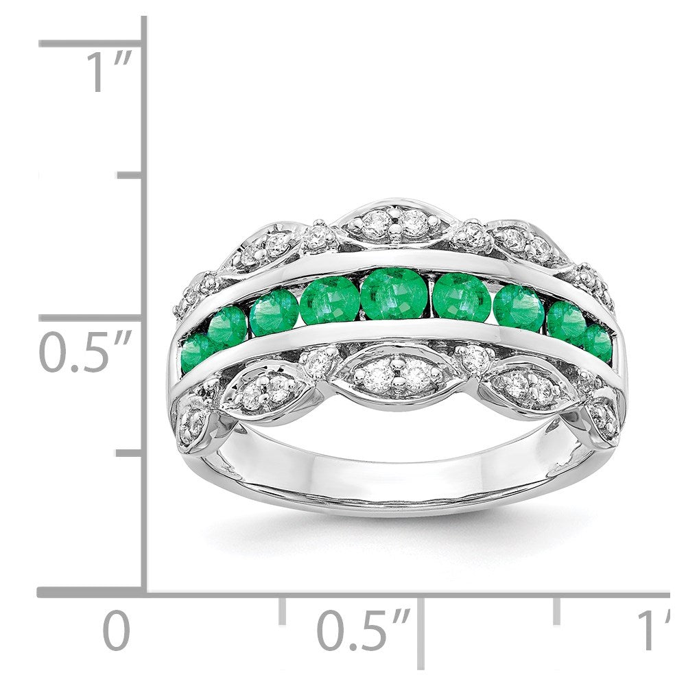 14K Weißgold Ring mit echten Diamanten und Smaragden, Fancy-Schliff