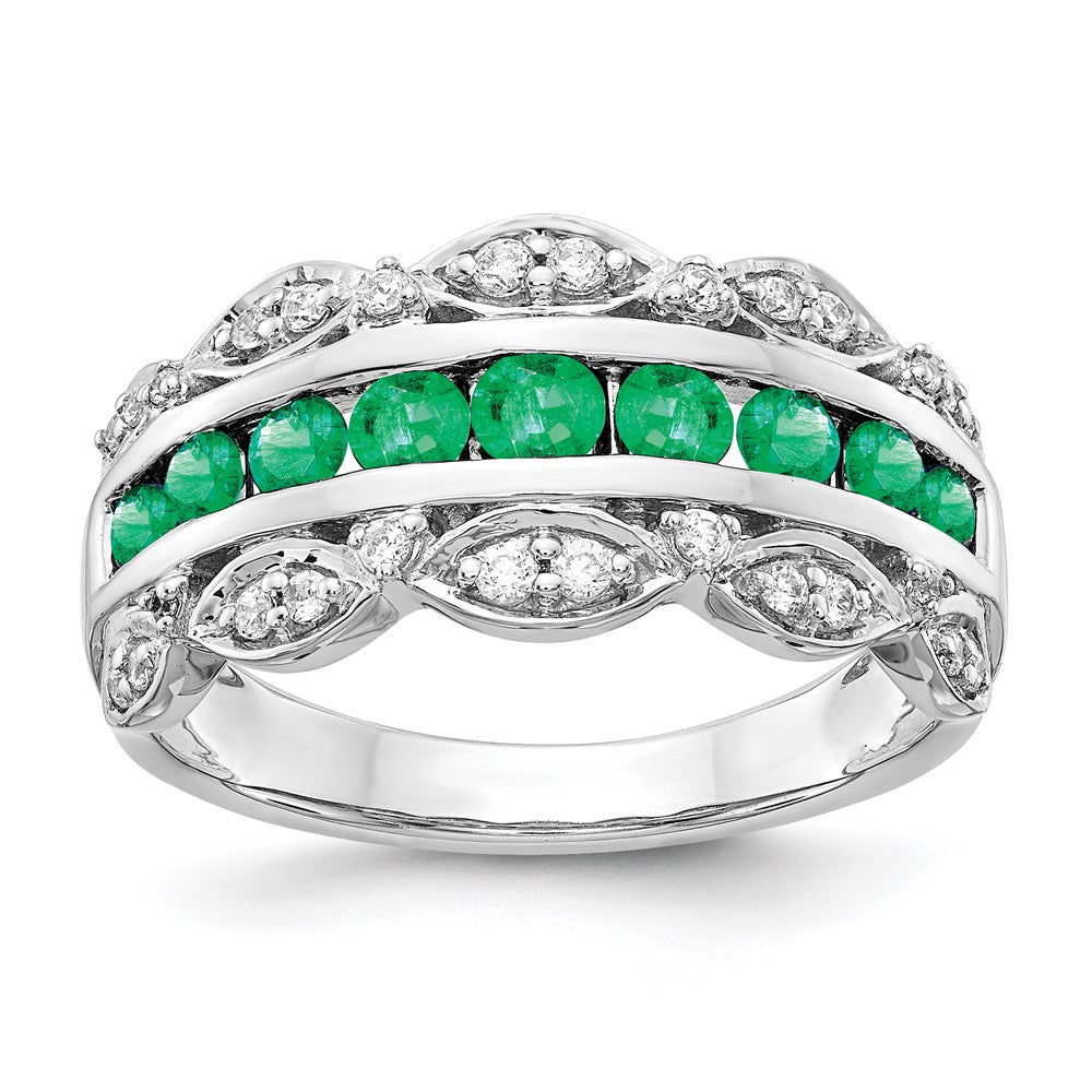 14K Weißgold Ring mit echten Diamanten und Smaragden, Fancy-Schliff