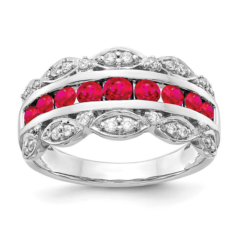 14K Weißgold Ring mit natürlichen Diamanten und Rubinen, Fantasie-Design
