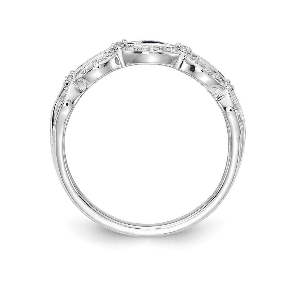 14K Weißgold Ring mit echtem Diamant und Saphir, Fancy