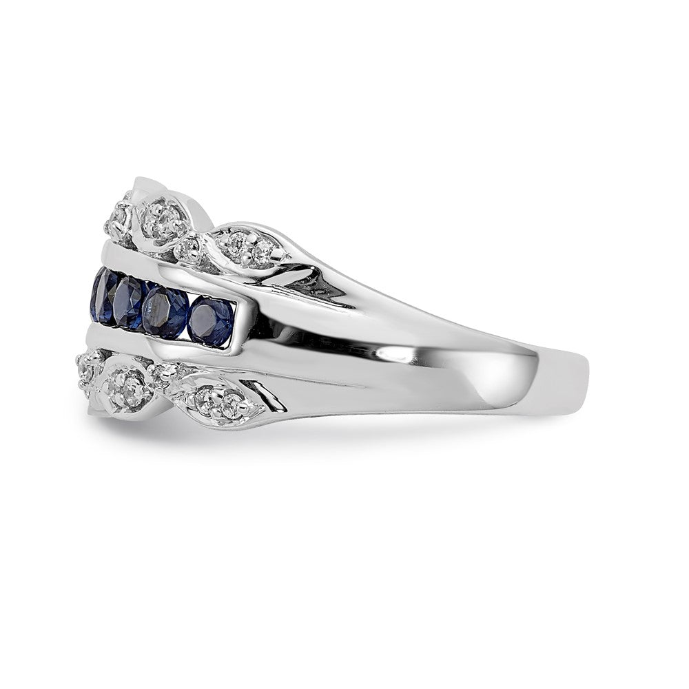 14K Weißgold Ring mit echtem Diamant und Saphir, Fancy