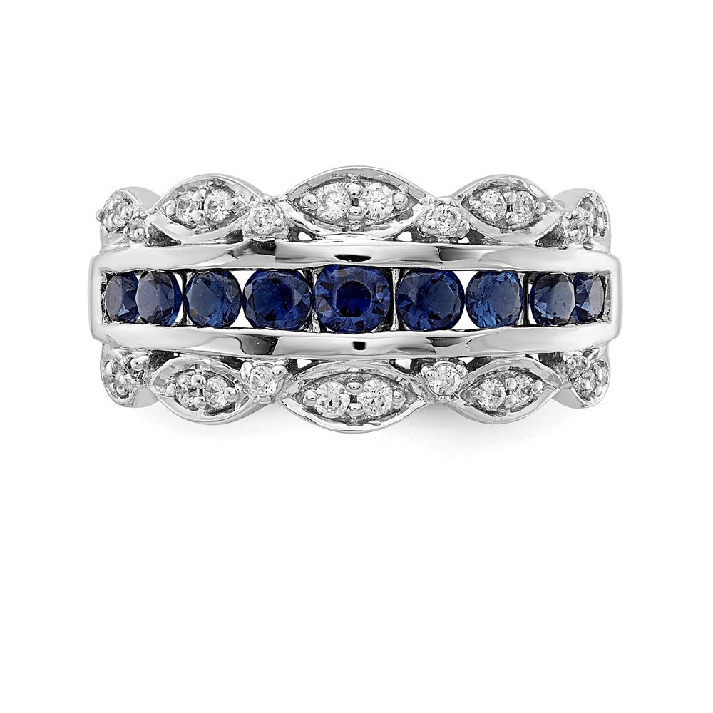14K Weißgold Ring mit echtem Diamant und Saphir, Fancy