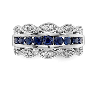 14K Weißgold Ring mit echtem Diamant und Saphir, Fancy