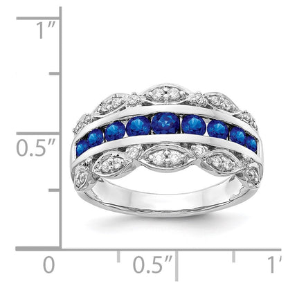 14K Weißgold Ring mit echtem Diamant und Saphir, Fancy