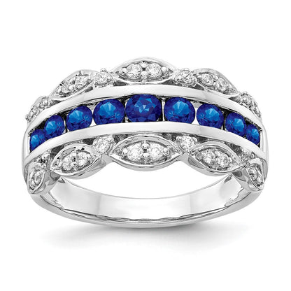14K Weißgold Ring mit echtem Diamant und Saphir, Fancy