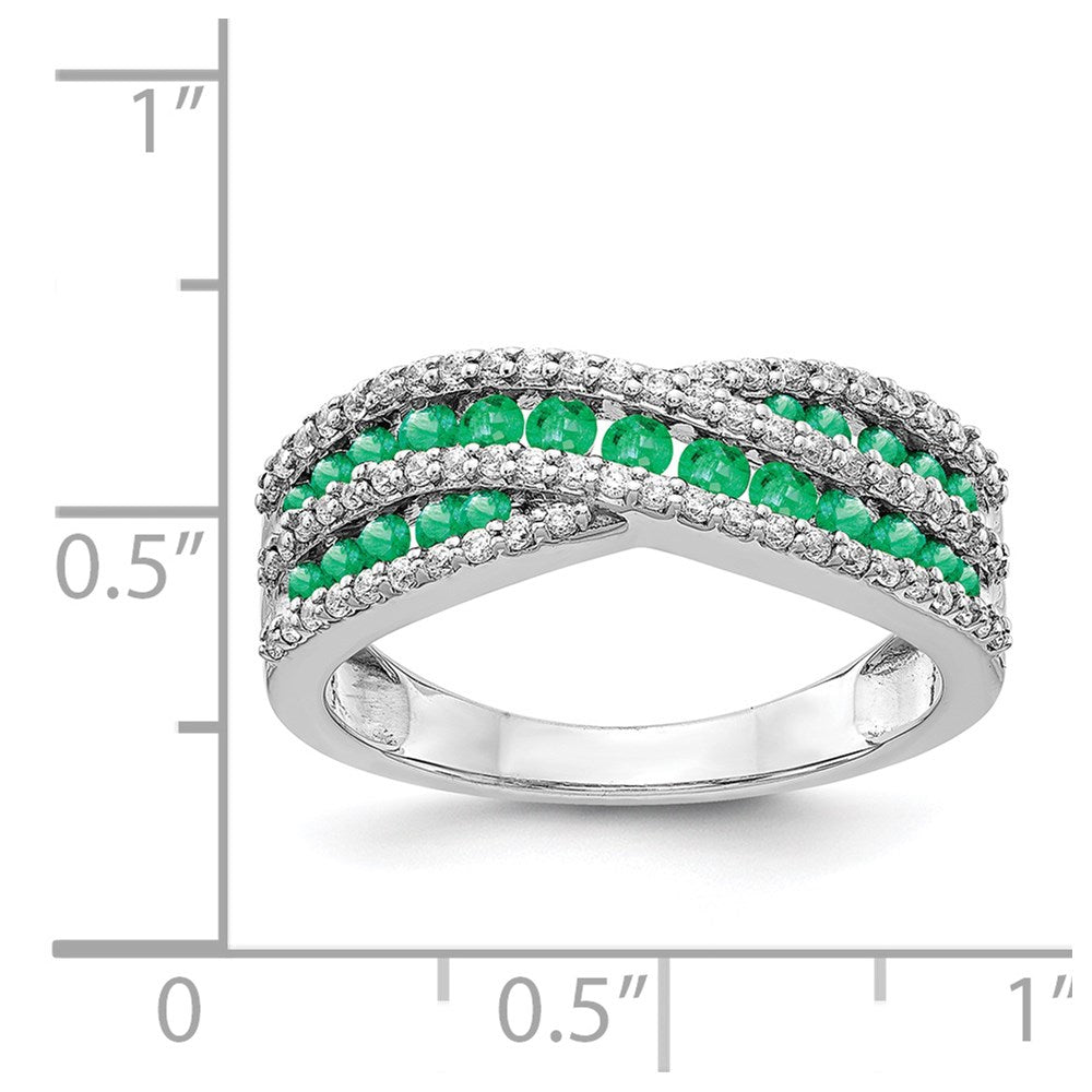 14K Weißgold Ring mit echten Diamanten und Smaragden, Fancy-Design