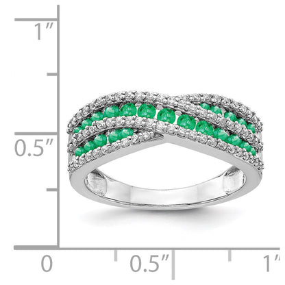 14K Weißgold Ring mit echten Diamanten und Smaragden, Fancy-Design