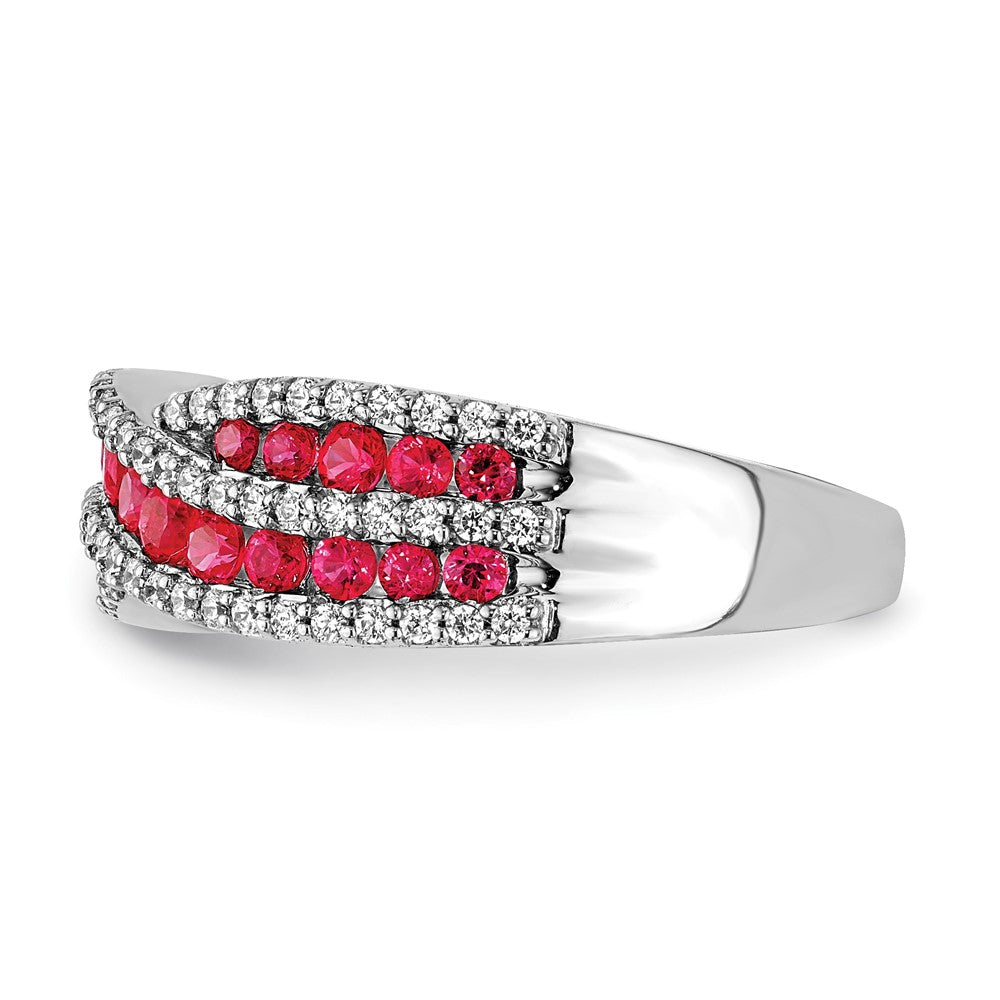 14K Weißgold Ring mit echten Diamanten und Rubinen, Fantasie-Design