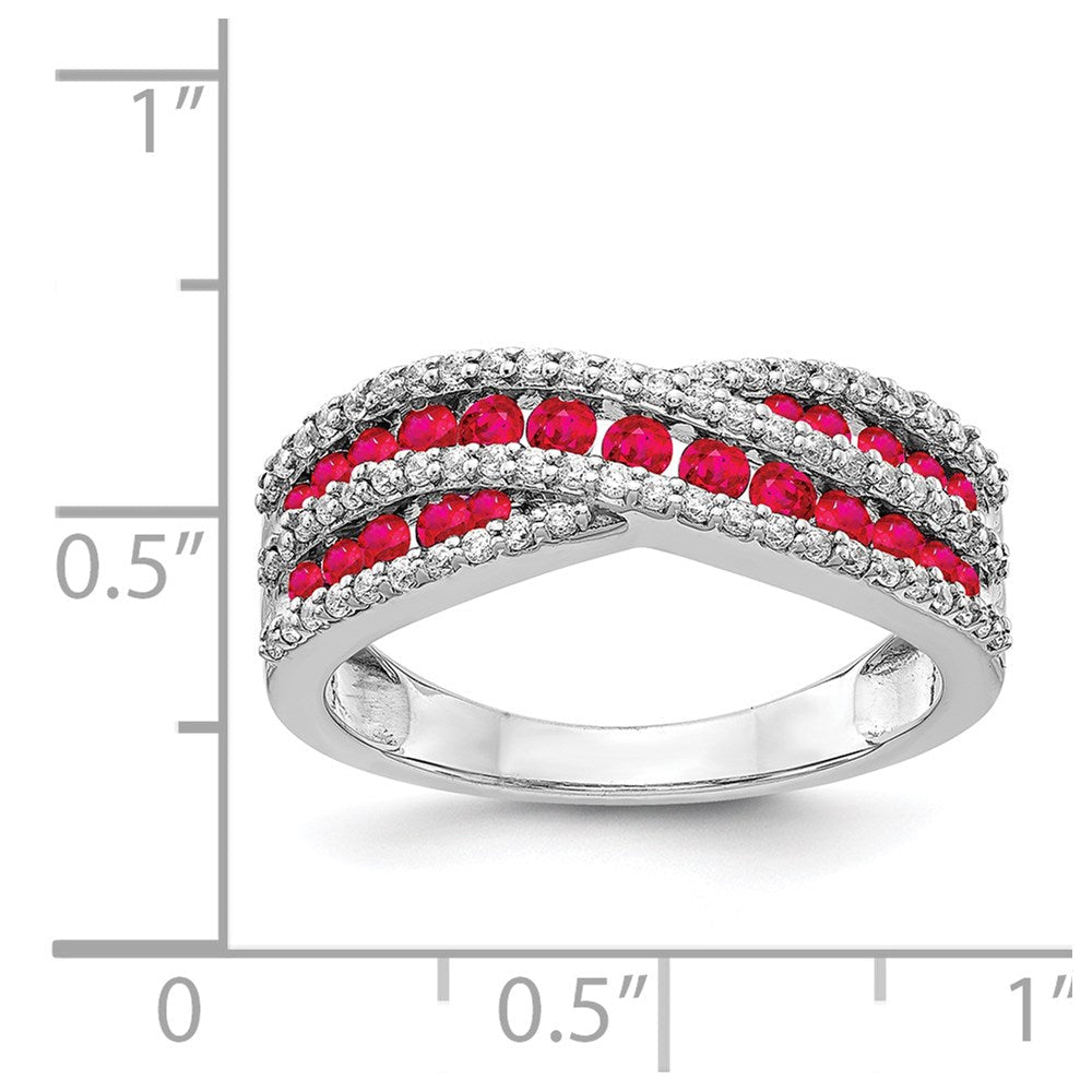 14K Weißgold Ring mit echten Diamanten und Rubinen, Fantasie-Design