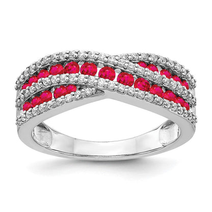 14K Weißgold Ring mit echten Diamanten und Rubinen, Fantasie-Design