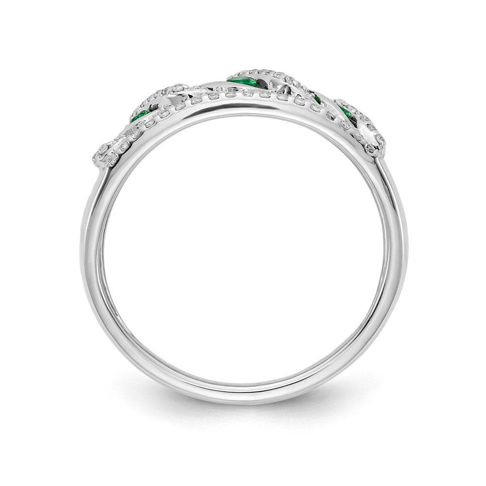 14K Weißgold Ring mit echten Diamanten und Smaragden im ausgefallenen Twist-Design