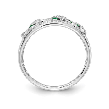 14K Weißgold Ring mit echten Diamanten und Smaragden im ausgefallenen Twist-Design