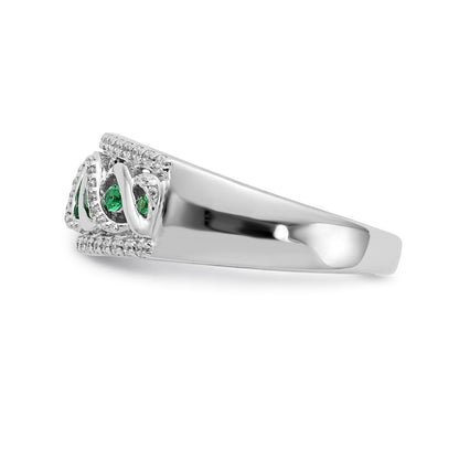 14K Weißgold Ring mit echten Diamanten und Smaragden im ausgefallenen Twist-Design