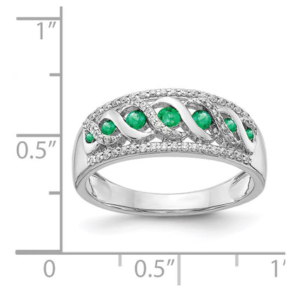 14K Weißgold Ring mit echten Diamanten und Smaragden im ausgefallenen Twist-Design
