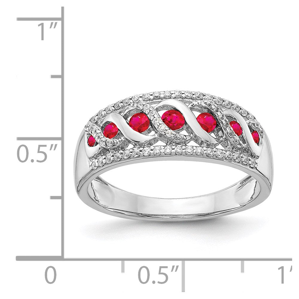 14 Karat Weißgold Ring mit natürlichen Diamanten und Rubinen, Fashion-Design