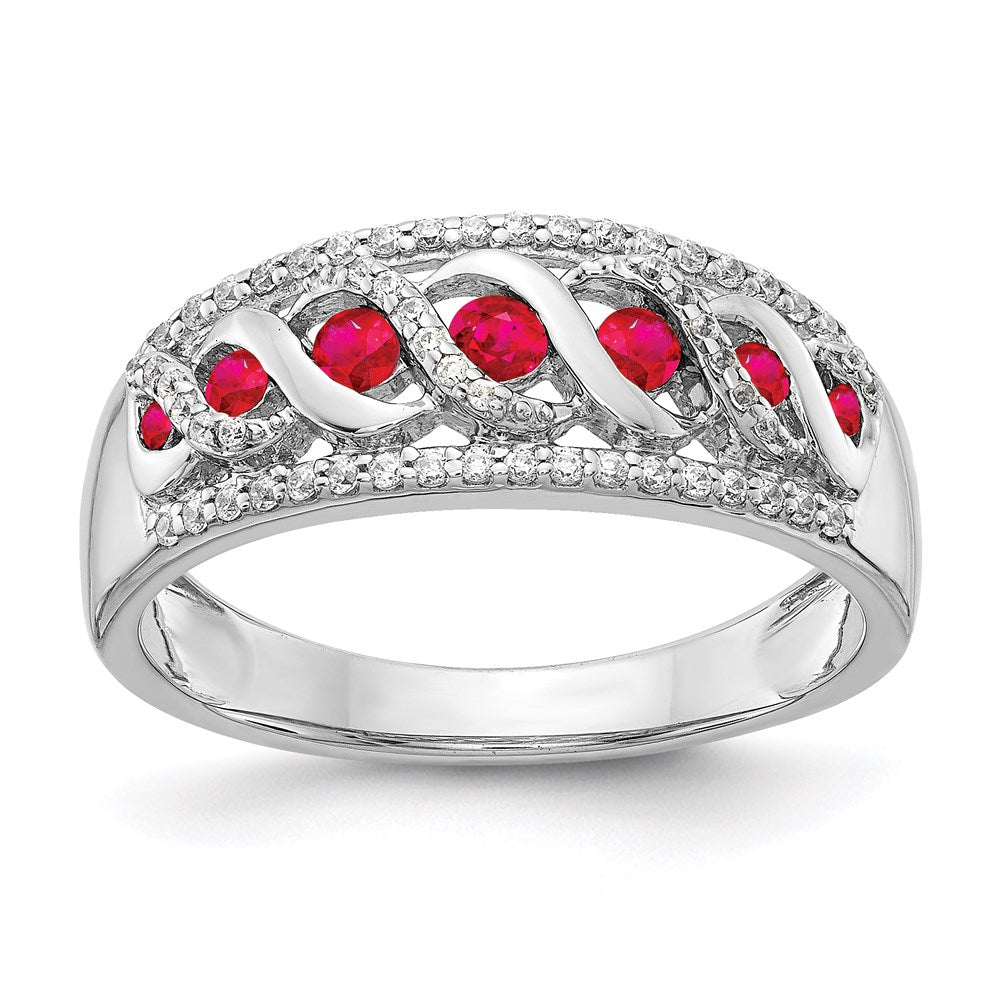 14 Karat Weißgold Ring mit natürlichen Diamanten und Rubinen, Fashion-Design