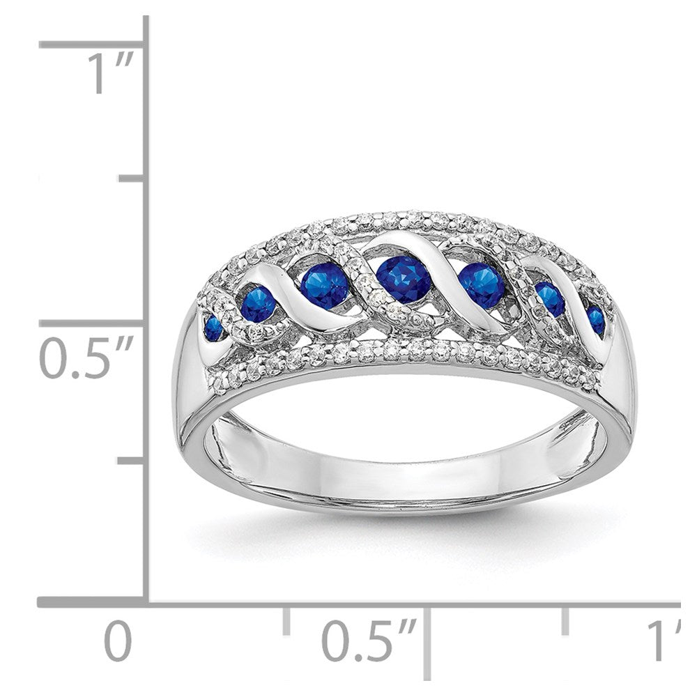 14K Weißgold Ring mit natürlichen Diamanten und blauen Saphiren, Fantasie-Twist-Design
