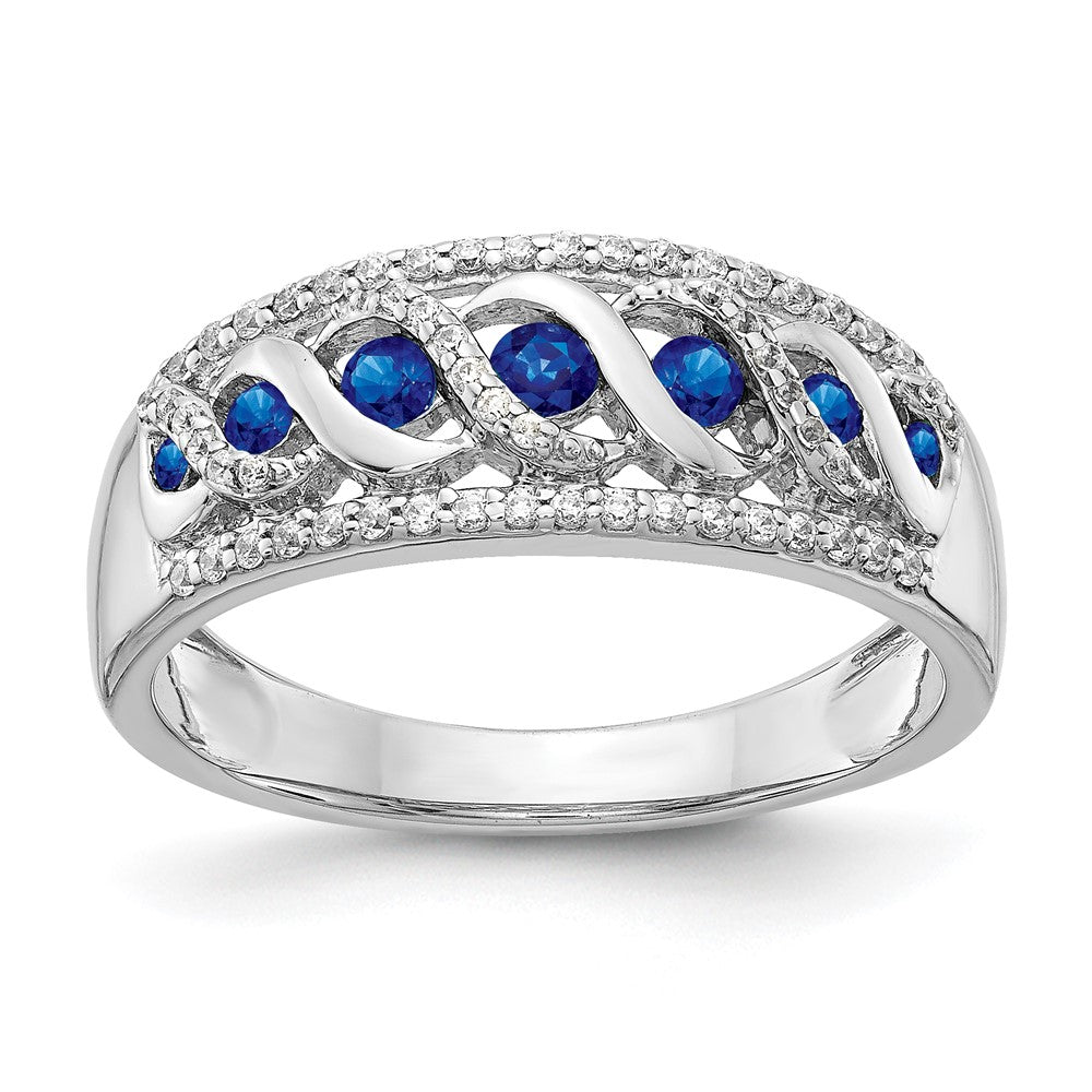 14K Weißgold Ring mit natürlichen Diamanten und blauen Saphiren, Fantasie-Twist-Design