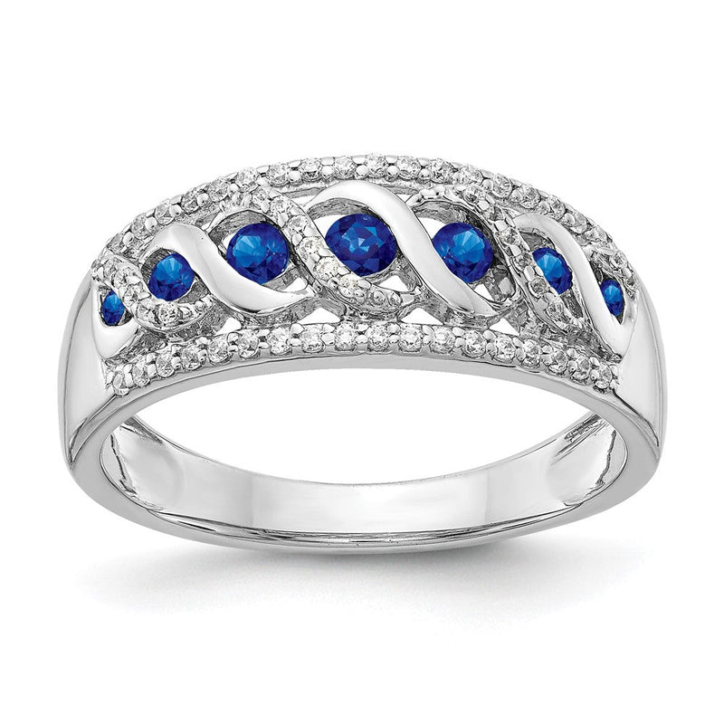 14K Weißgold Ring mit natürlichen Diamanten und blauen Saphiren, Fantasie-Twist-Design