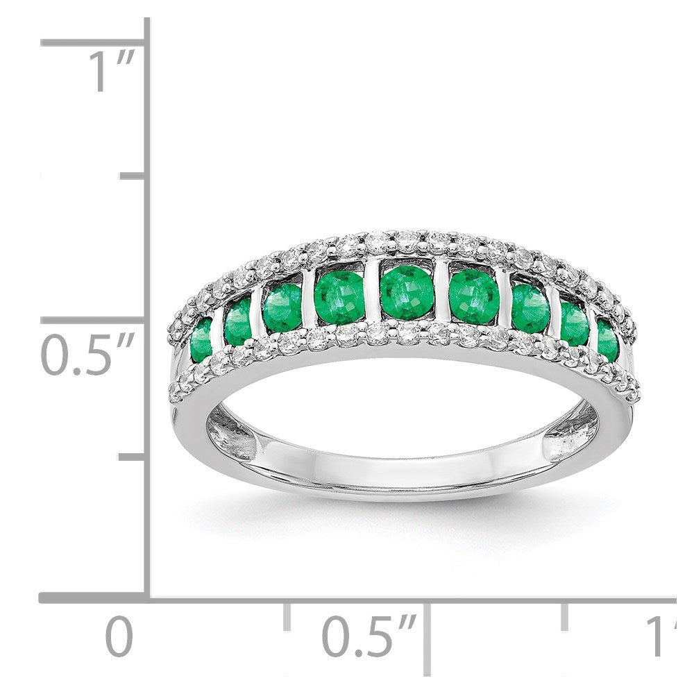 14K Weißgold Ring mit echten Diamanten und Smaragden, Fancy-Design