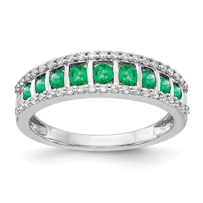14K Weißgold Ring mit echten Diamanten und Smaragden, Fancy-Design