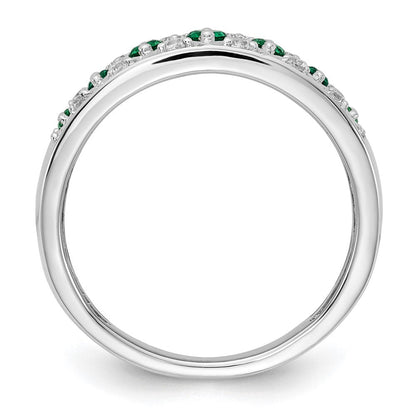 14K Weißgold Ring mit 0,2 ct. im Labor gezüchteten Diamanten VS/SI+ G+ und im Labor gezüchteten Smaragden, Fancy