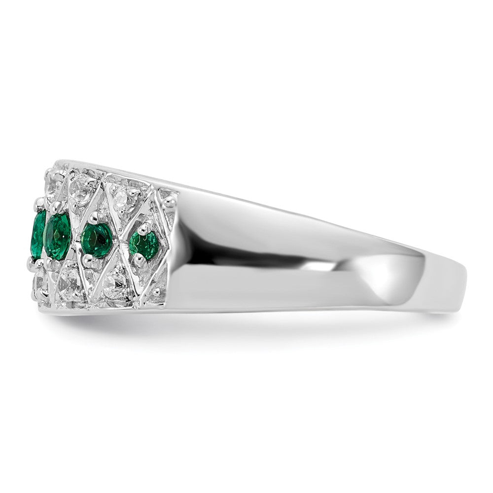14K Weißgold Ring mit 0,2 ct. im Labor gezüchteten Diamanten VS/SI+ G+ und im Labor gezüchteten Smaragden, Fancy