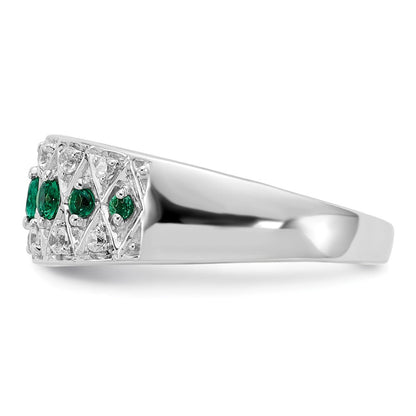 14K Weißgold Ring mit 0,2 ct. im Labor gezüchteten Diamanten VS/SI+ G+ und im Labor gezüchteten Smaragden, Fancy