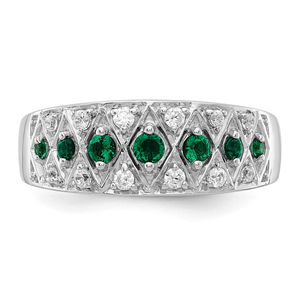 14K Weißgold Ring mit 0,2 ct. im Labor gezüchteten Diamanten VS/SI+ G+ und im Labor gezüchteten Smaragden, Fancy
