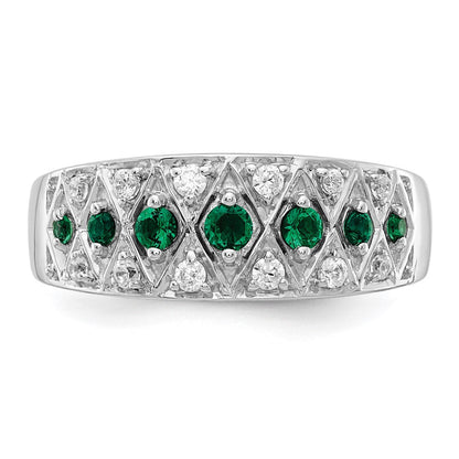 14K Weißgold Ring mit 0,2 ct. im Labor gezüchteten Diamanten VS/SI+ G+ und im Labor gezüchteten Smaragden, Fancy