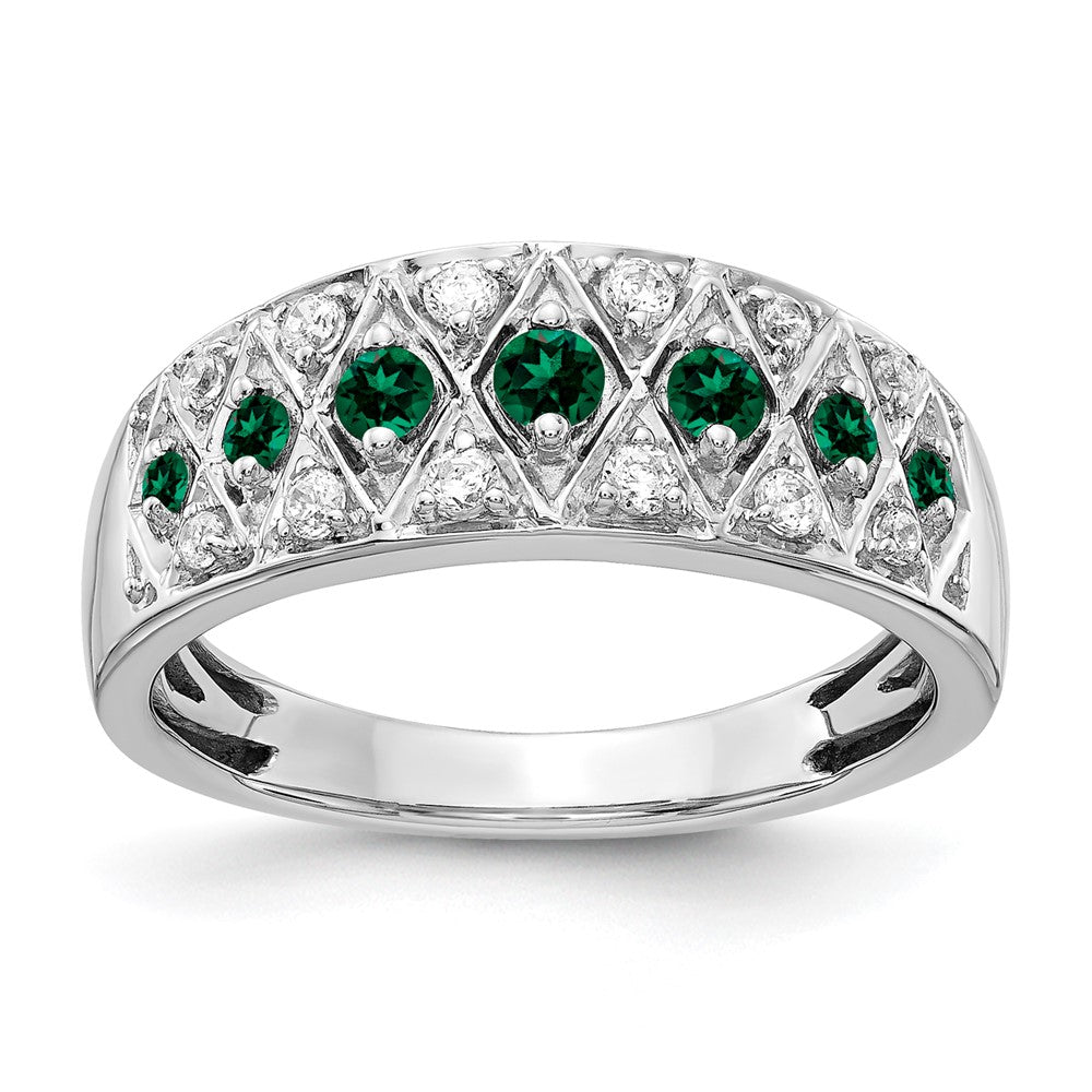 14K Weißgold Ring mit 0,2 ct. im Labor gezüchteten Diamanten VS/SI+ G+ und im Labor gezüchteten Smaragden, Fancy