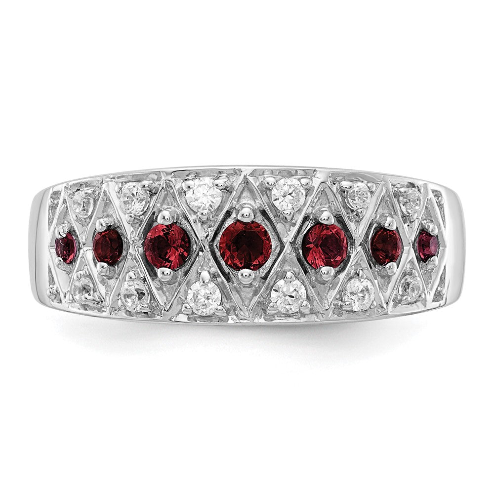14K Weißgold Ring mit 0,2 ct. im Labor gezüchteten Diamanten VS/SI+ G+ und im Labor gezüchtetem Rubin, Fancy-Schliff