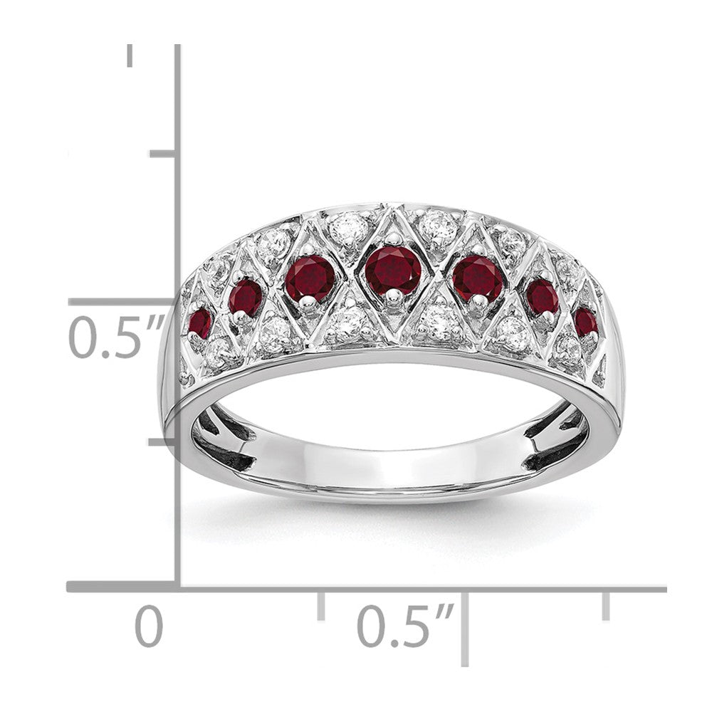 14K Weißgold Ring mit 0,2 ct. im Labor gezüchteten Diamanten VS/SI+ G+ und im Labor gezüchtetem Rubin, Fancy-Schliff