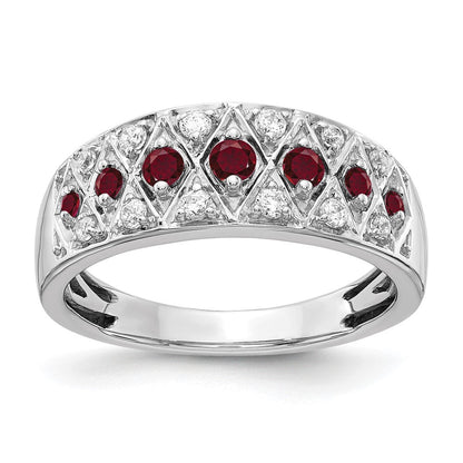14K Weißgold Ring mit 0,2 ct. im Labor gezüchteten Diamanten VS/SI+ G+ und im Labor gezüchtetem Rubin, Fancy-Schliff