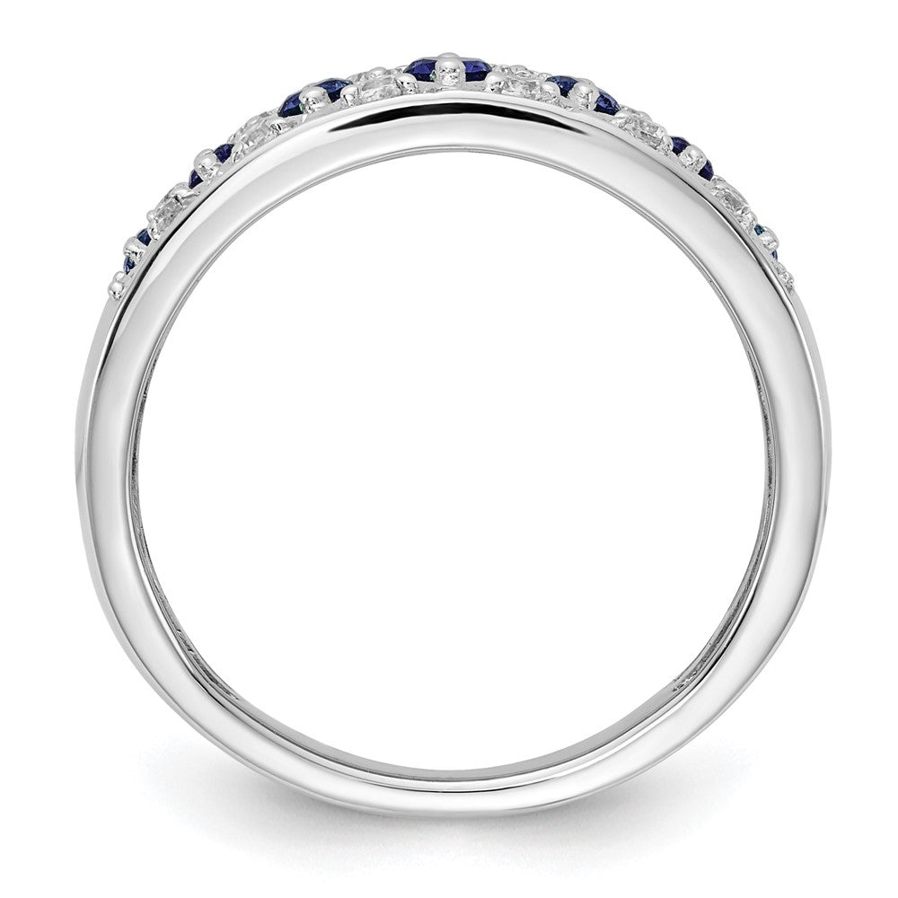 14K Weißgold Ring mit 0,2 ct. Labor-gezüchteten Diamanten VS/SI+ G+ und Labor-gezüchtetem Blauem Saphir, Fancy