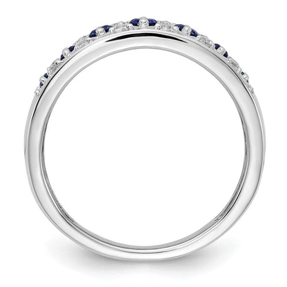 14K Weißgold Ring mit 0,2 ct. Labor-gezüchteten Diamanten VS/SI+ G+ und Labor-gezüchtetem Blauem Saphir, Fancy