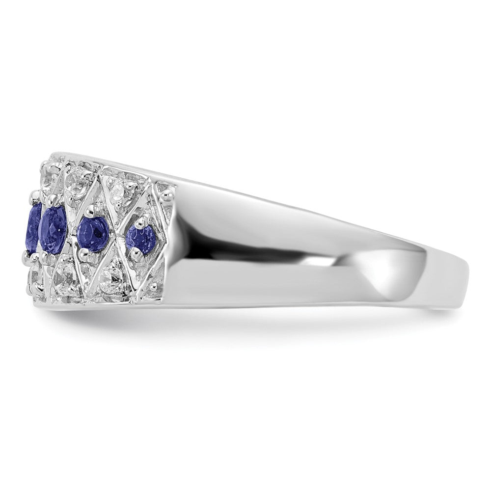 14K Weißgold Ring mit 0,2 ct. Labor-gezüchteten Diamanten VS/SI+ G+ und Labor-gezüchtetem Blauem Saphir, Fancy