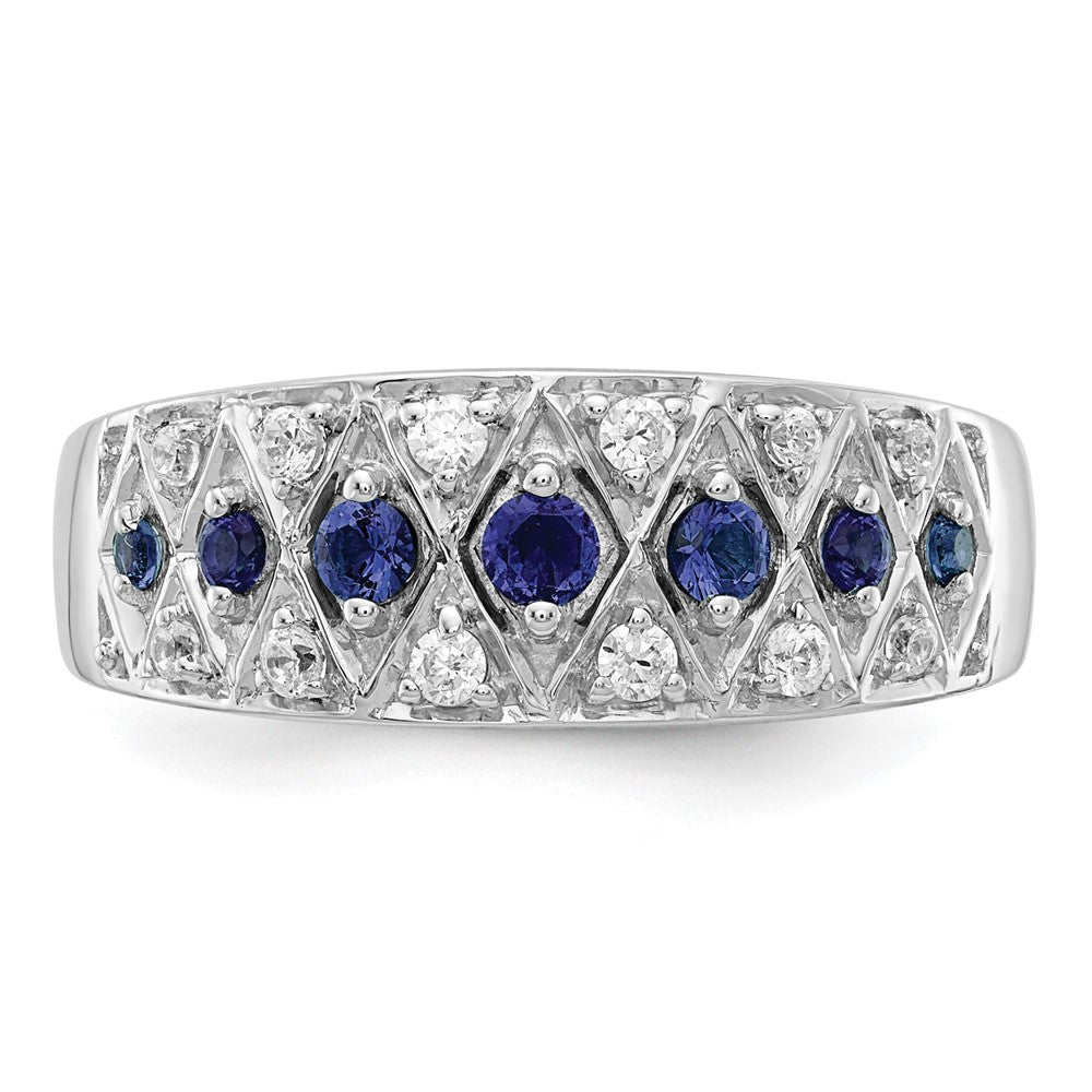 14K Weißgold Ring mit 0,2 ct. Labor-gezüchteten Diamanten VS/SI+ G+ und Labor-gezüchtetem Blauem Saphir, Fancy